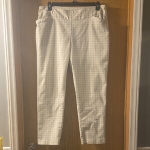 Ultra Flirt Elastic Band Women's Gingham Pants; 16W; White & Cream